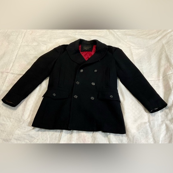 Vintage Banana Republic Overcoat Mens Size Large Black  Wool Blend - Picture 2 of 9